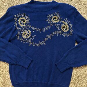 Regency Collection For Joyce Sweater Womens Small Royal Blue Beaded swirls S VTG